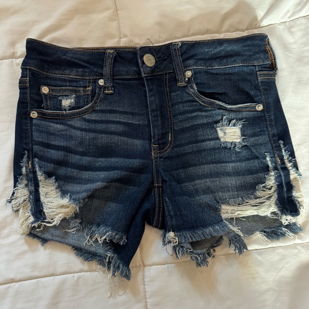 American Eagle Outfitters Distressed Dark Blue Denim Jean Shorts